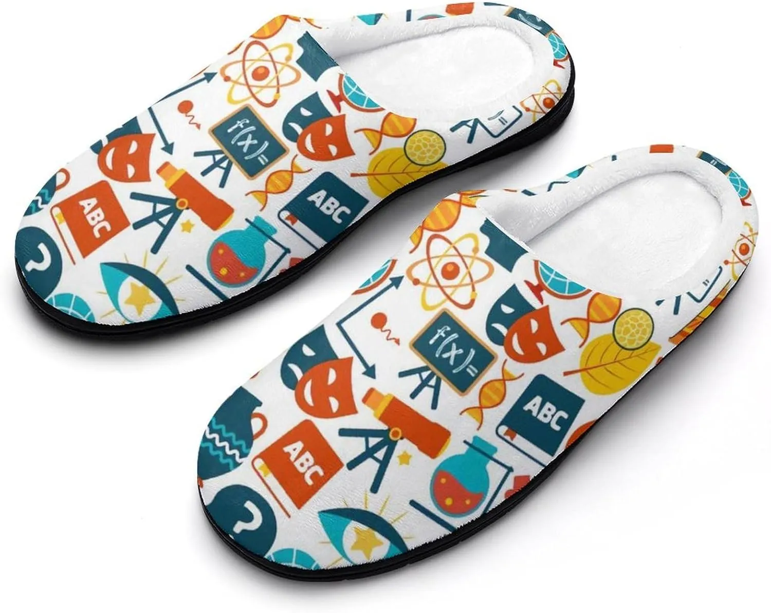 Science Education Math Slippers for Women Girls Warm Plush Indoor Outdoor Shoes Non Slip
