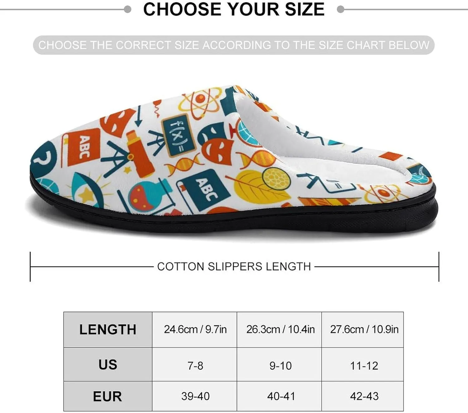 Science Education Math Slippers for Women Girls Warm Plush Indoor Outdoor Shoes Non Slip