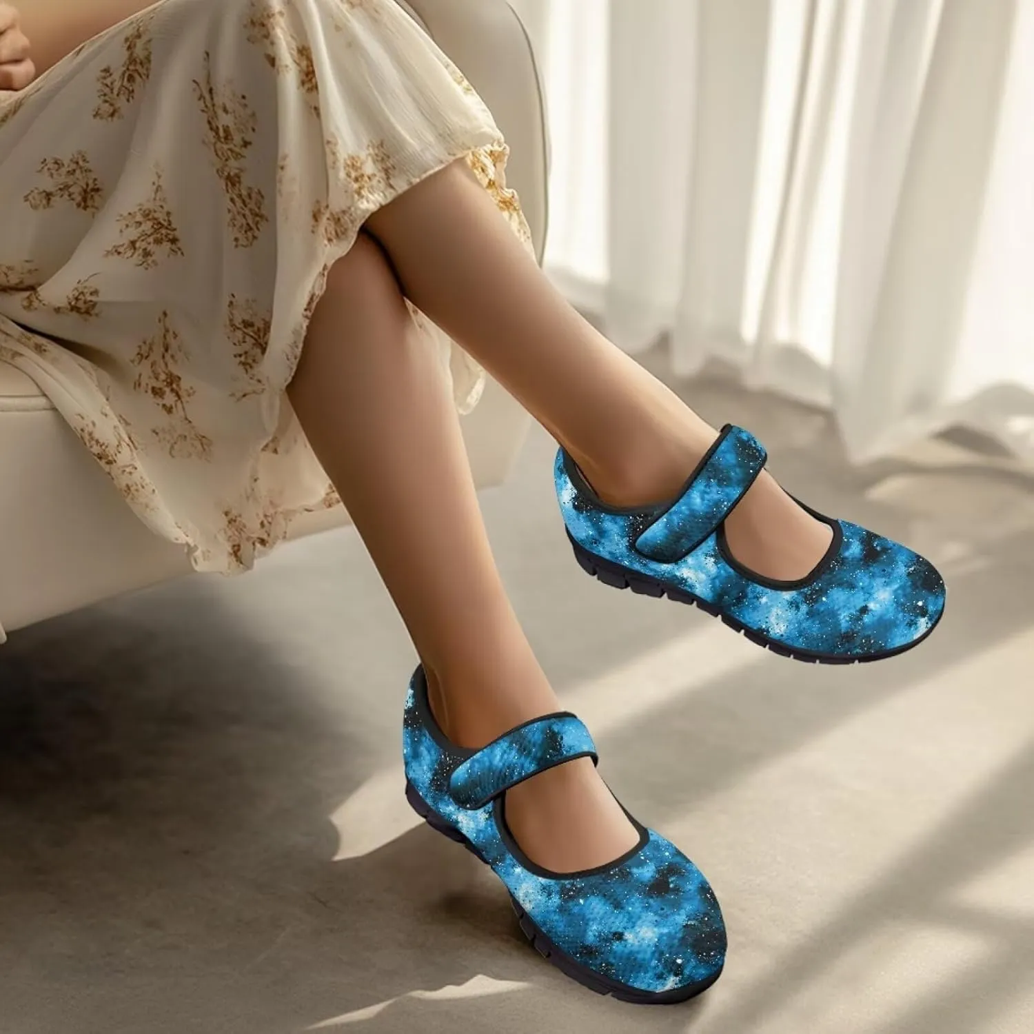 Sea Turtle Print Womens Mary Jane Shoes Magic Sticker Lightweight Breathable Anti Slip Casual Sneaker