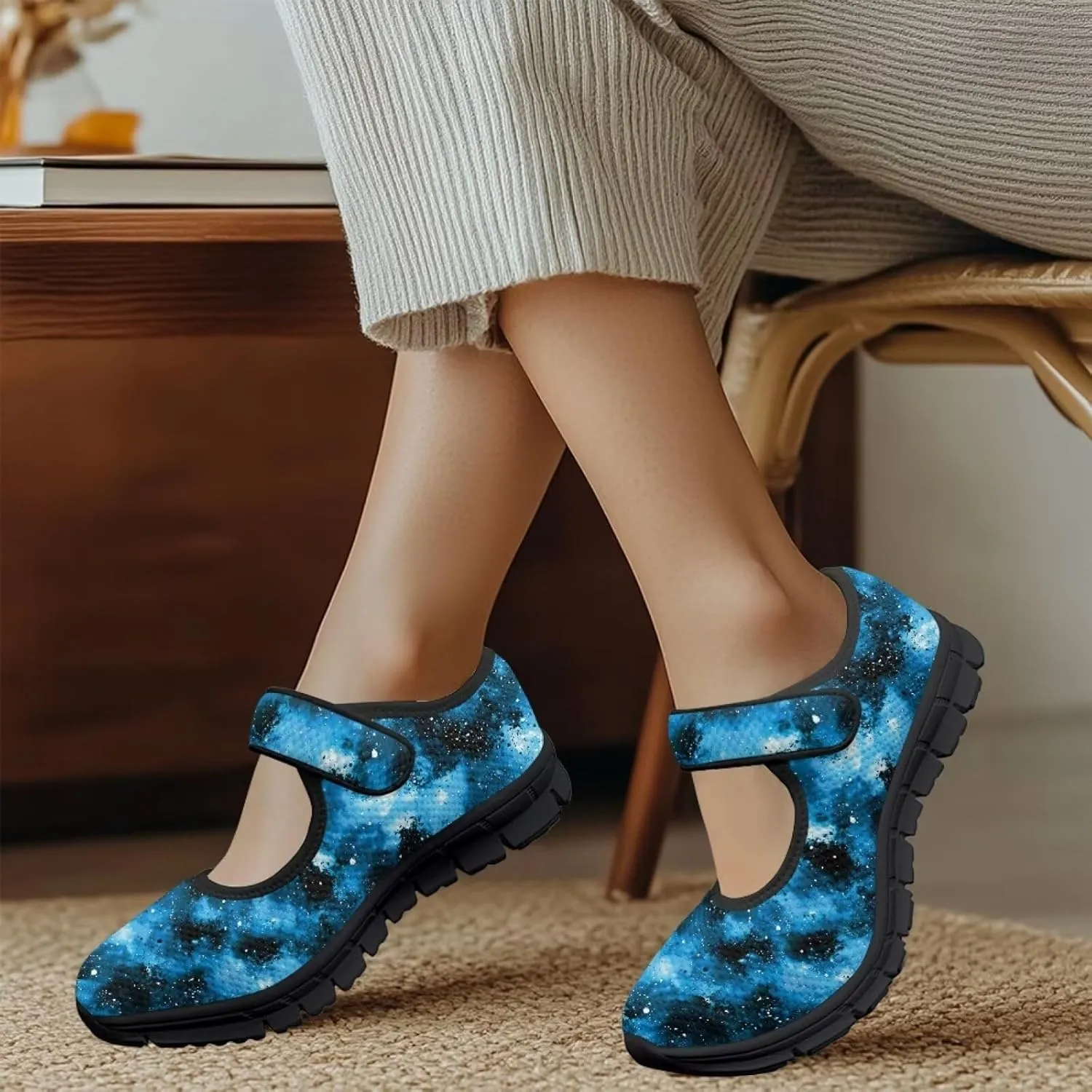 Sea Turtle Print Womens Mary Jane Shoes Magic Sticker Lightweight Breathable Anti Slip Casual Sneaker