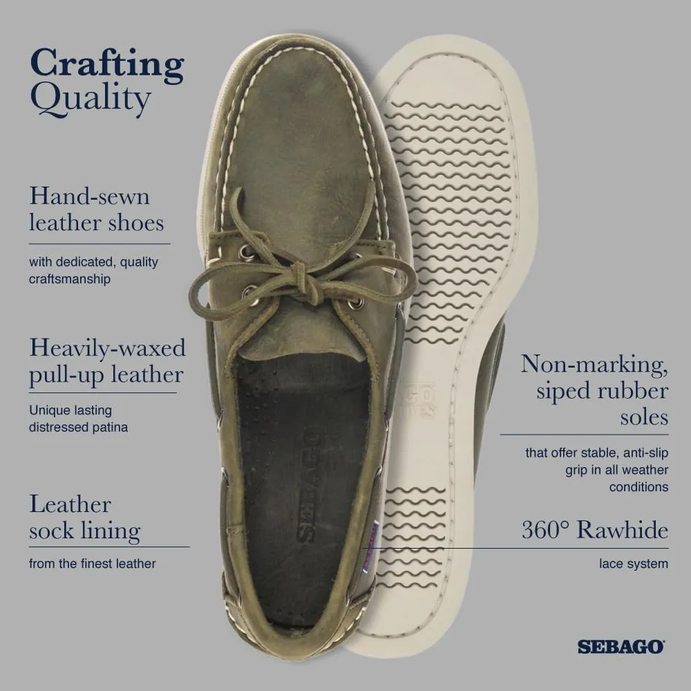 Sebago Portland Crazy H Boat Shoes - Patterned & Distressed Waxed Leather Mocassins with Leather Sock Lining & Non-Marking, Non-Slip Rubber Outsoles