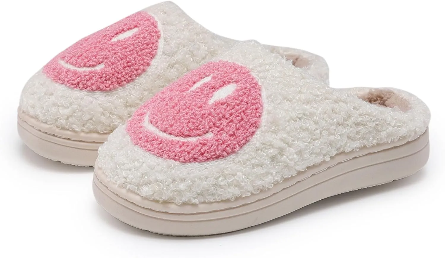 Sharllen Kids Happy Face Fuzzy Cozy Non-Slip Toddler Girls Boys Slide Slippers Plush Cute Warm Soft Socks Shoes for Little Big Kids Winter Indoor Outdoor