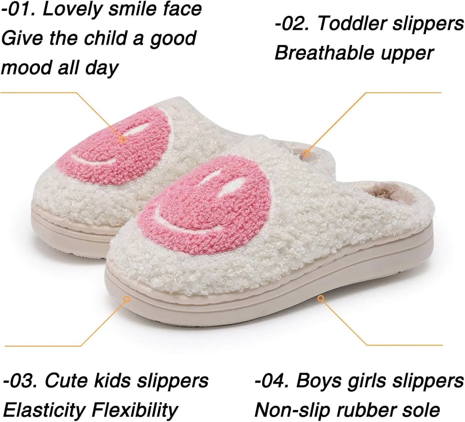 Sharllen Kids Happy Face Fuzzy Cozy Non-Slip Toddler Girls Boys Slide Slippers Plush Cute Warm Soft Socks Shoes for Little Big Kids Winter Indoor Outdoor
