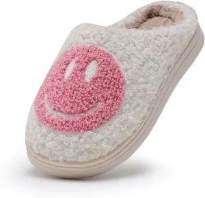 Sharllen Kids Happy Face Fuzzy Cozy Non-Slip Toddler Girls Boys Slide Slippers Plush Cute Warm Soft Socks Shoes for Little Big Kids Winter Indoor Outdoor
