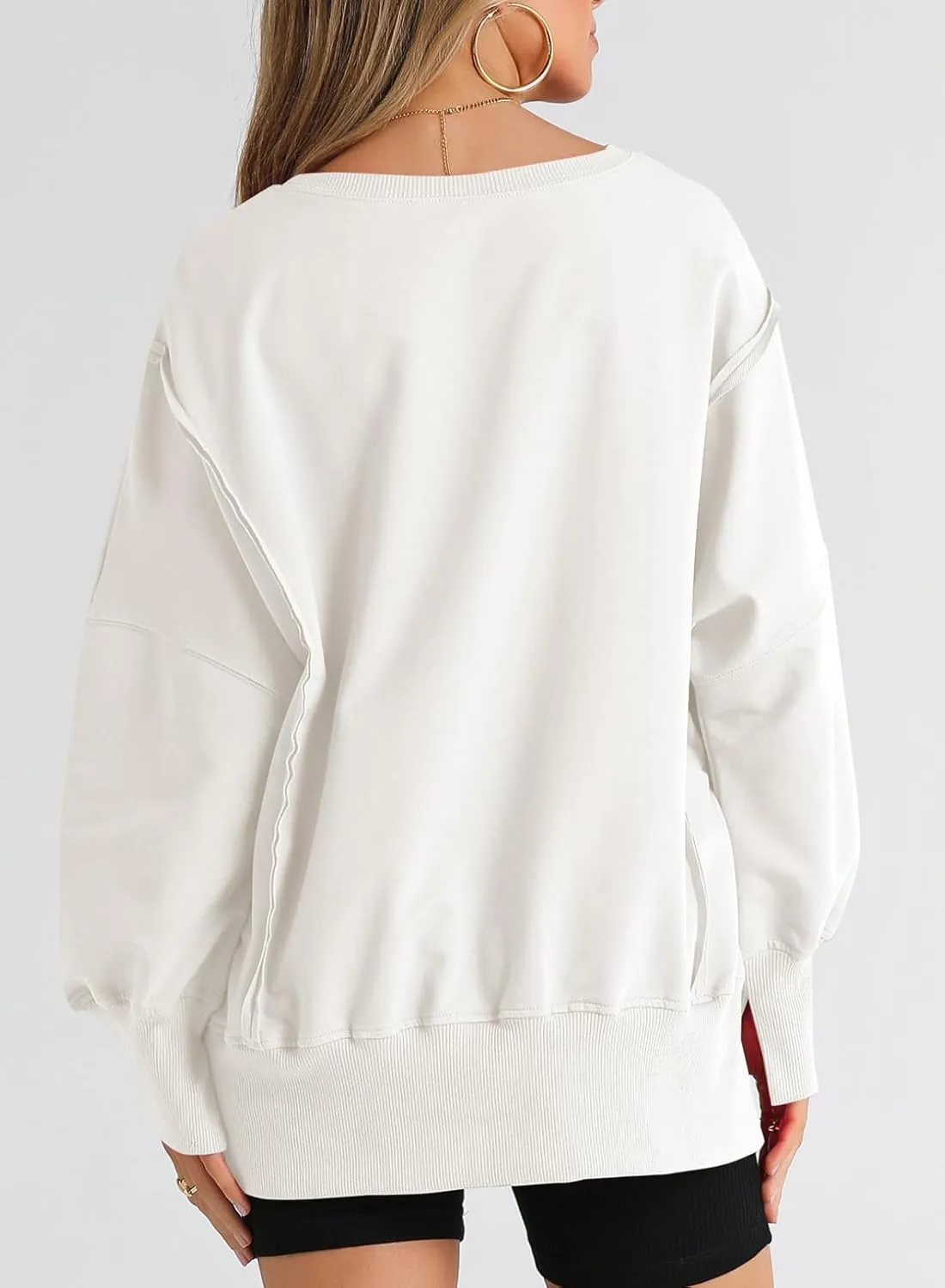 SHEWIN Womens Oversized Reverse Seam Sweatshirt Casual Long Sleeve Crewneck Lightweight Pullover Tops Loose Sweatshirts
