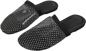 Shiny Rhinestone Mesh Flats, Bling Sandals for Women, Glittery Stretchy Net slipper Women Ultra Comfortable Shiny Gem Mesh Flats Sparkle slipper Toe Casual Slingback Flat slipper