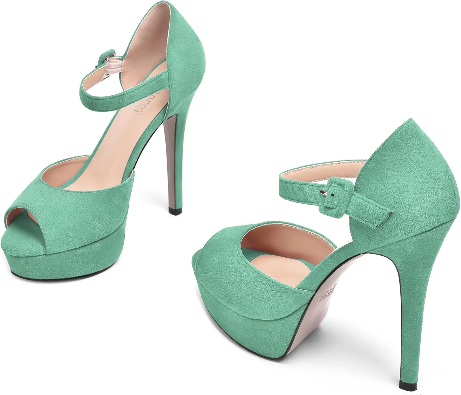 SHOWFOREST Womens Platform Suede Solid Ankle Strap Peep Toe Dress Wedding Buckle Stiletto High Heel Pumps Shoes 5 Inch