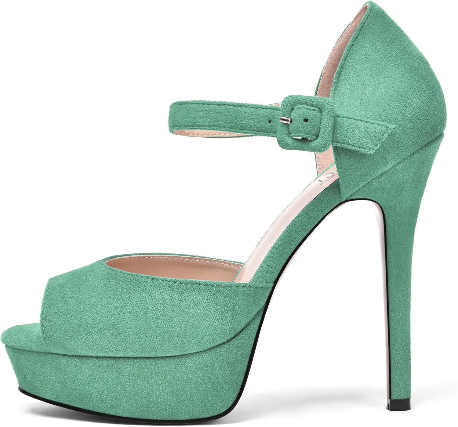 SHOWFOREST Womens Platform Suede Solid Ankle Strap Peep Toe Dress Wedding Buckle Stiletto High Heel Pumps Shoes 5 Inch
