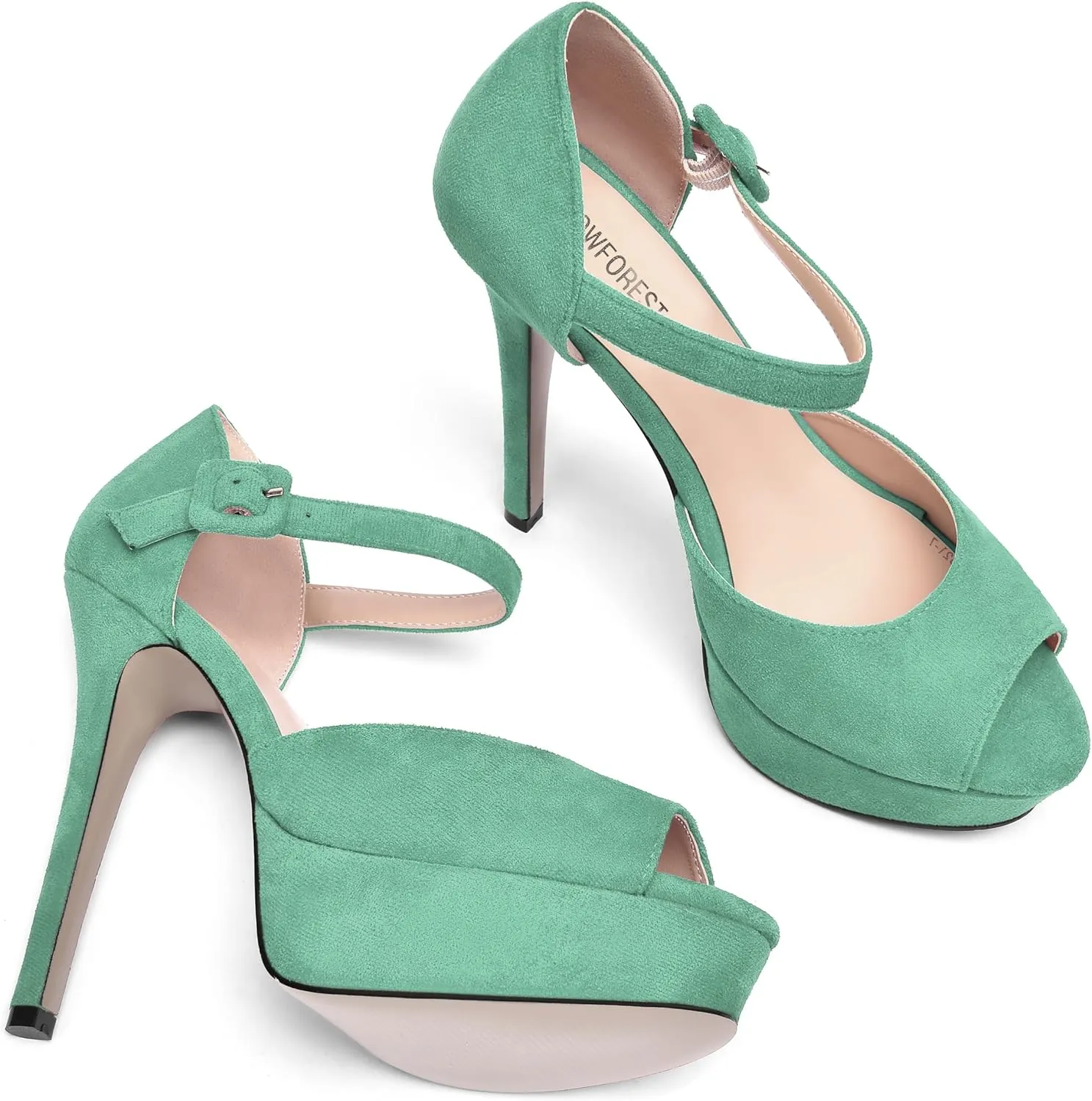 SHOWFOREST Womens Platform Suede Solid Ankle Strap Peep Toe Dress Wedding Buckle Stiletto High Heel Pumps Shoes 5 Inch