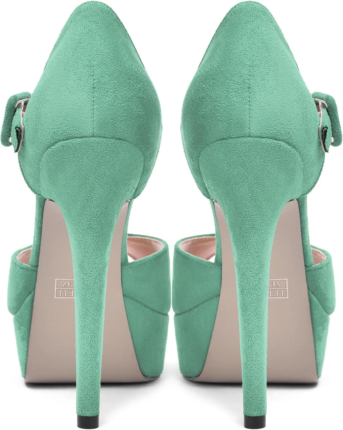SHOWFOREST Womens Platform Suede Solid Ankle Strap Peep Toe Dress Wedding Buckle Stiletto High Heel Pumps Shoes 5 Inch