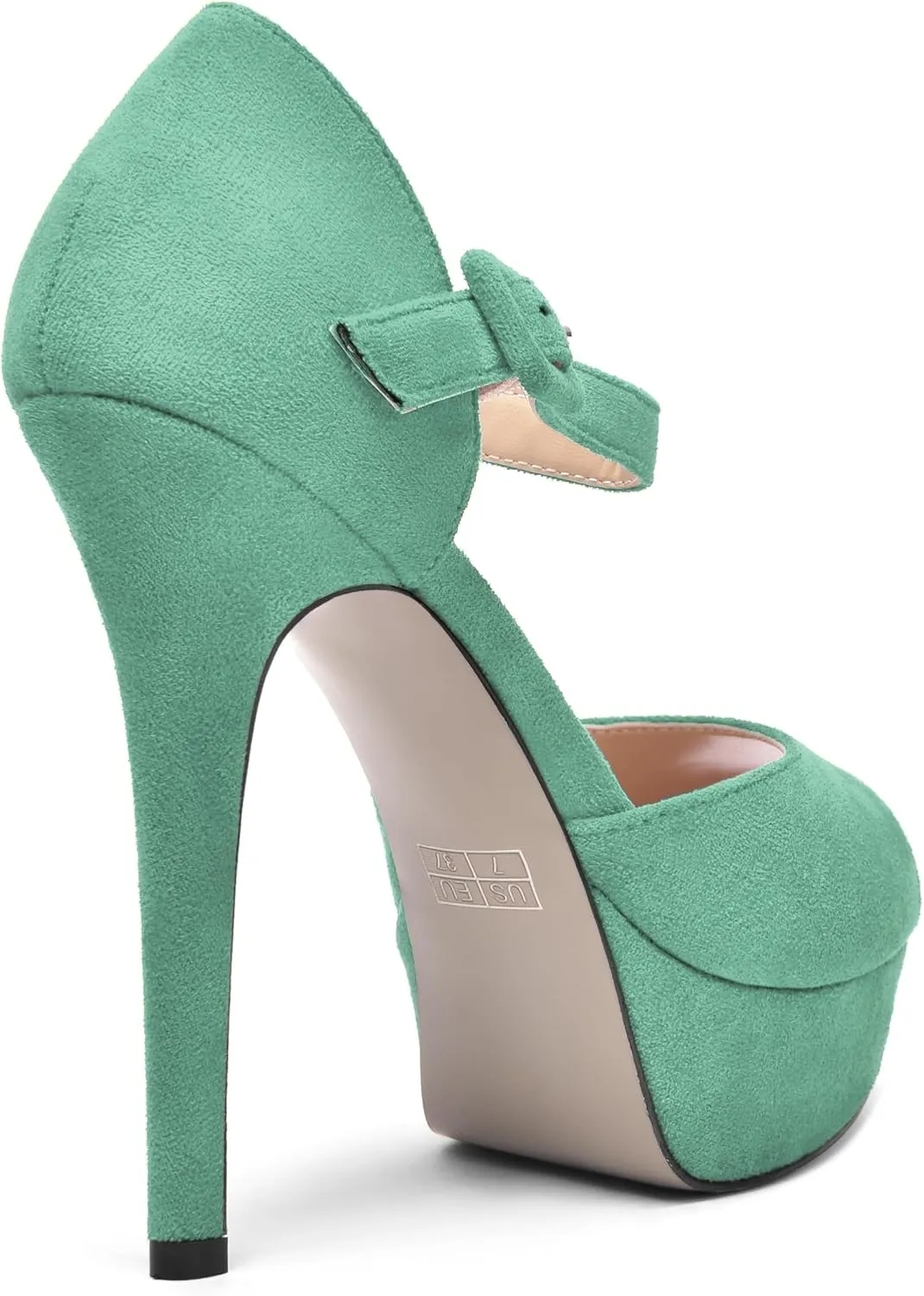 SHOWFOREST Womens Platform Suede Solid Ankle Strap Peep Toe Dress Wedding Buckle Stiletto High Heel Pumps Shoes 5 Inch