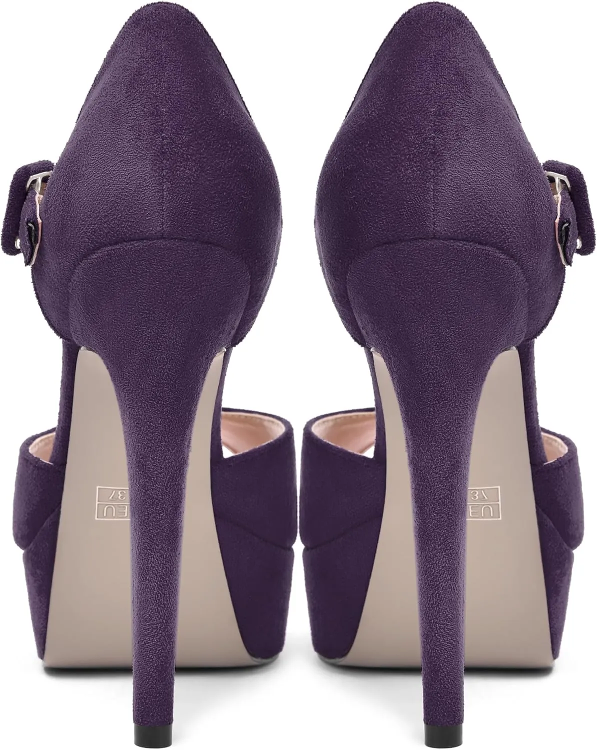 SHOWFOREST Womens Platform Suede Solid Ankle Strap Peep Toe Dress Wedding Buckle Stiletto High Heel Pumps Shoes 5 Inch