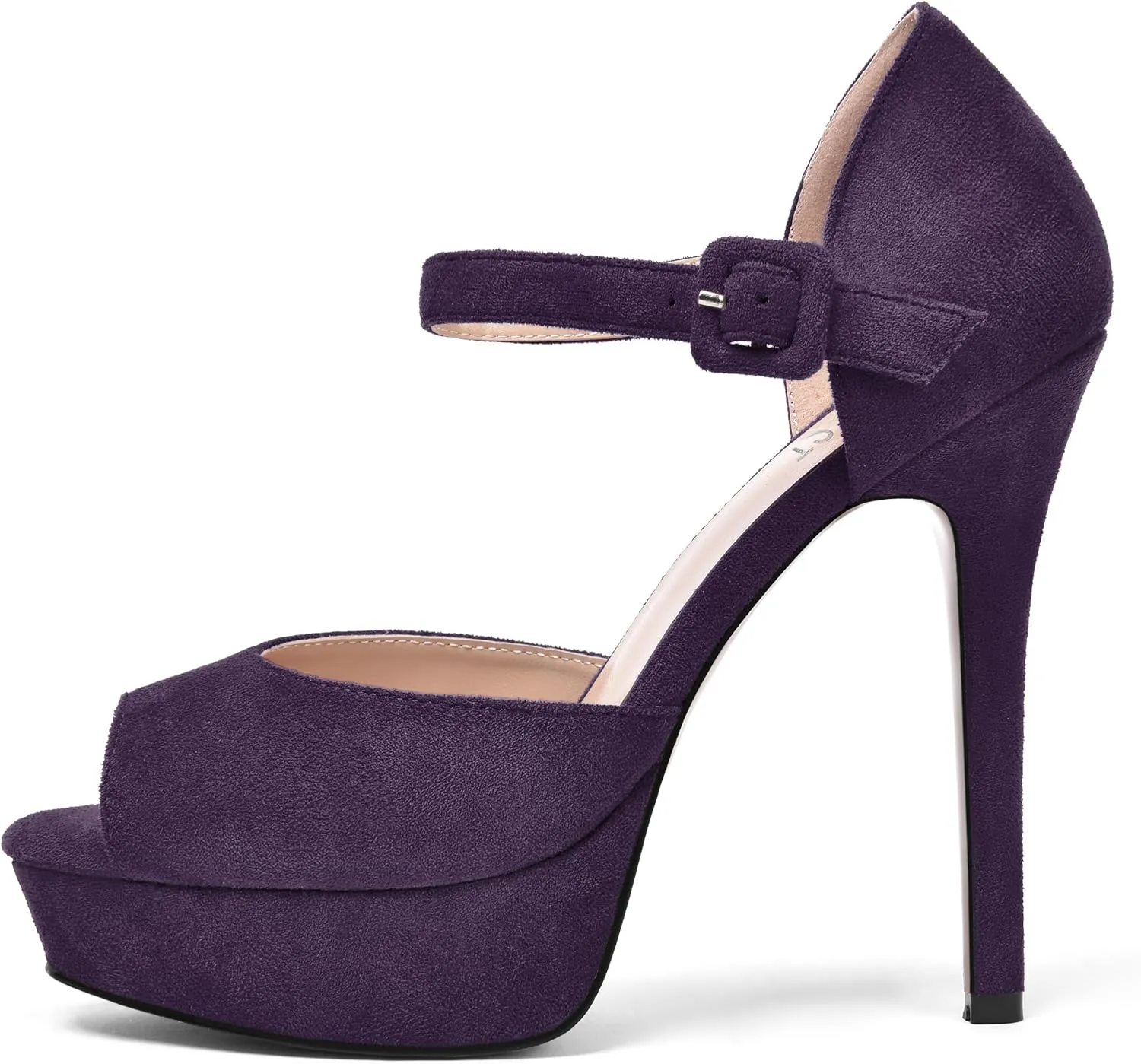 SHOWFOREST Womens Platform Suede Solid Ankle Strap Peep Toe Dress Wedding Buckle Stiletto High Heel Pumps Shoes 5 Inch