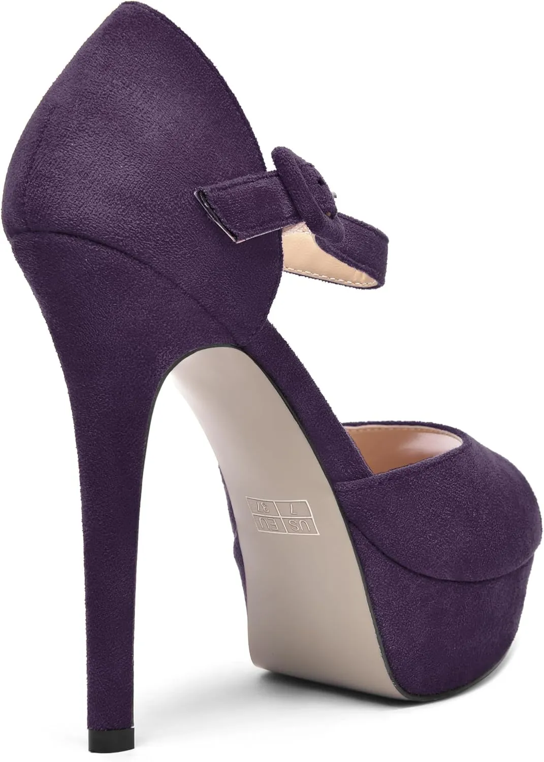 SHOWFOREST Womens Platform Suede Solid Ankle Strap Peep Toe Dress Wedding Buckle Stiletto High Heel Pumps Shoes 5 Inch