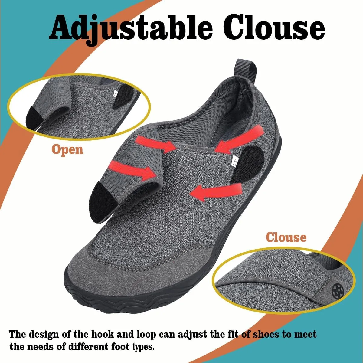 Sisttke Womens Mens Barefoot Slippers Wide Diabetic Shoes with Arch Support Orthopedic Adjustable Walking Slipper Arthritis Edema Swollen House Shoes Indoor Outdoor