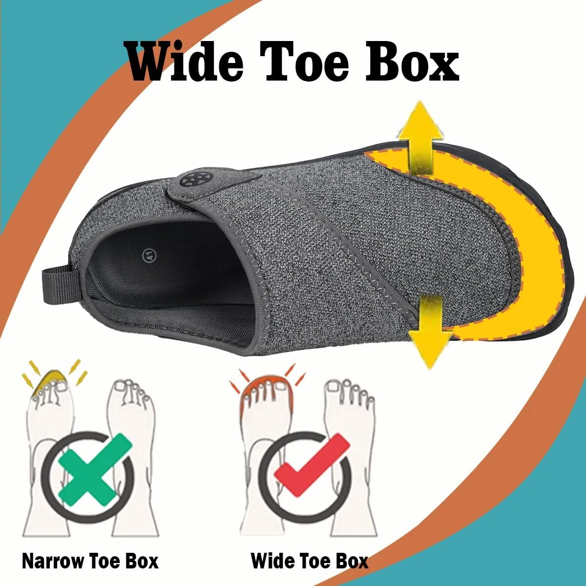 Sisttke Womens Mens Barefoot Slippers Wide Diabetic Shoes with Arch Support Orthopedic Adjustable Walking Slipper Arthritis Edema Swollen House Shoes Indoor Outdoor