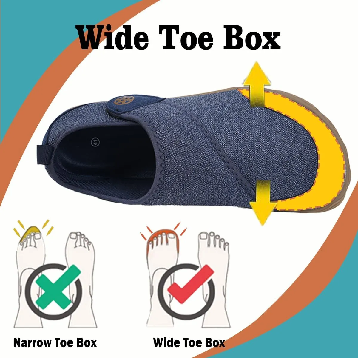 Sisttke Womens Mens Barefoot Slippers Wide Diabetic Shoes with Arch Support Orthopedic Adjustable Walking Slipper Arthritis Edema Swollen House Shoes Indoor Outdoor