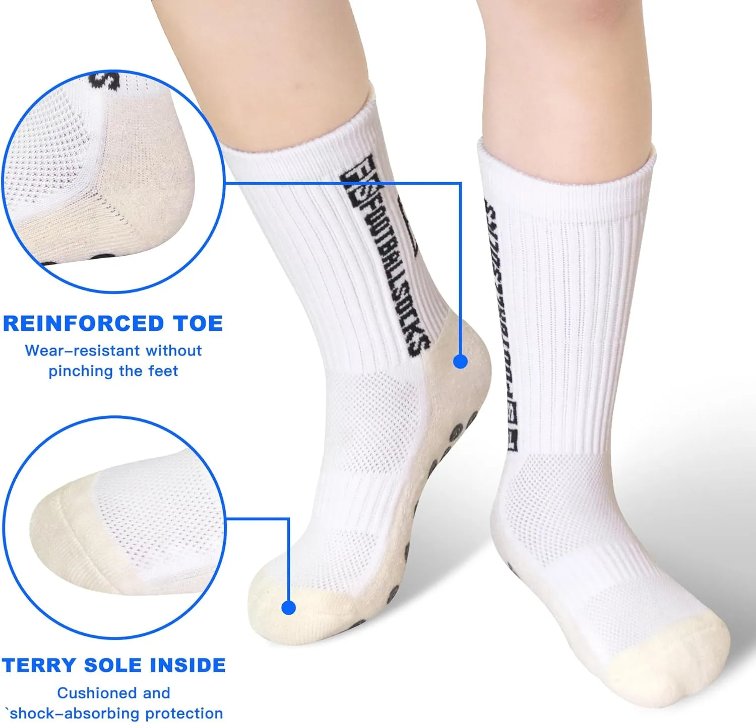 SkiBeaut Kid Youth Athletic Socks, 6 Pairs Anti Skid Soccer Football Young Teen Slipper Grips Socks for Boys Girls 4-16 Years