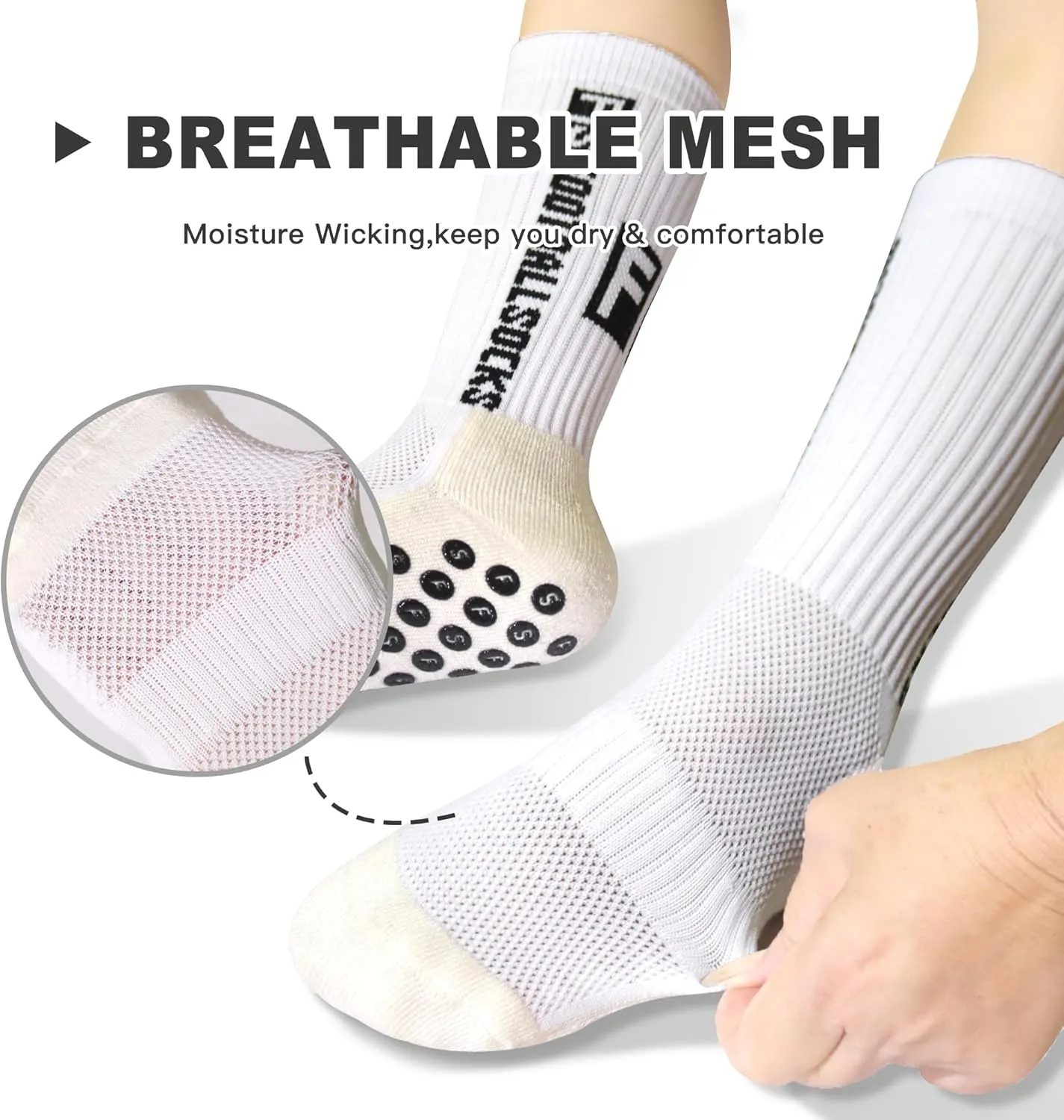 SkiBeaut Kid Youth Athletic Socks, 6 Pairs Anti Skid Soccer Football Young Teen Slipper Grips Socks for Boys Girls 4-16 Years