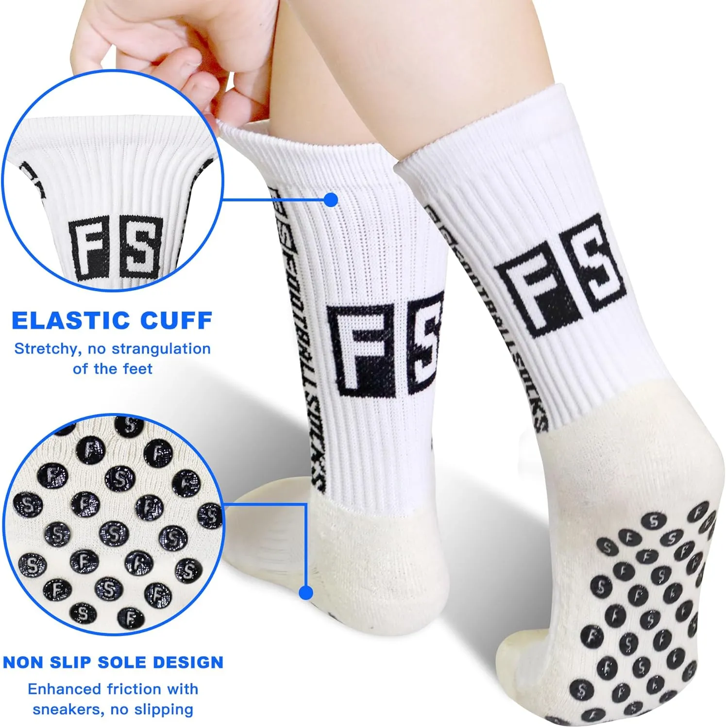 SkiBeaut Kid Youth Athletic Socks, 6 Pairs Anti Skid Soccer Football Young Teen Slipper Grips Socks for Boys Girls 4-16 Years