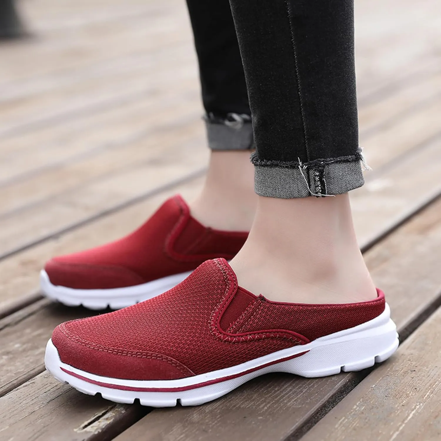 Slip on Mules & Clogs for Women Men Mesh Knit Open Back Walking Shoes Breathable Comfort Sneakers Orthopedic Slippers