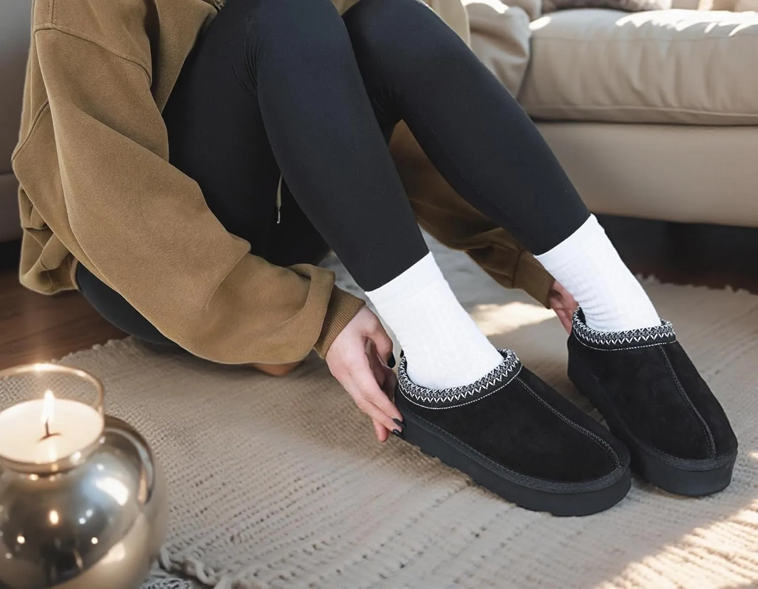 SMajong Women Platform Slippers Mini Snow Boots Thickened Flat Boot Fur Lined Shoes Home Slipper Winter Casual Shoes