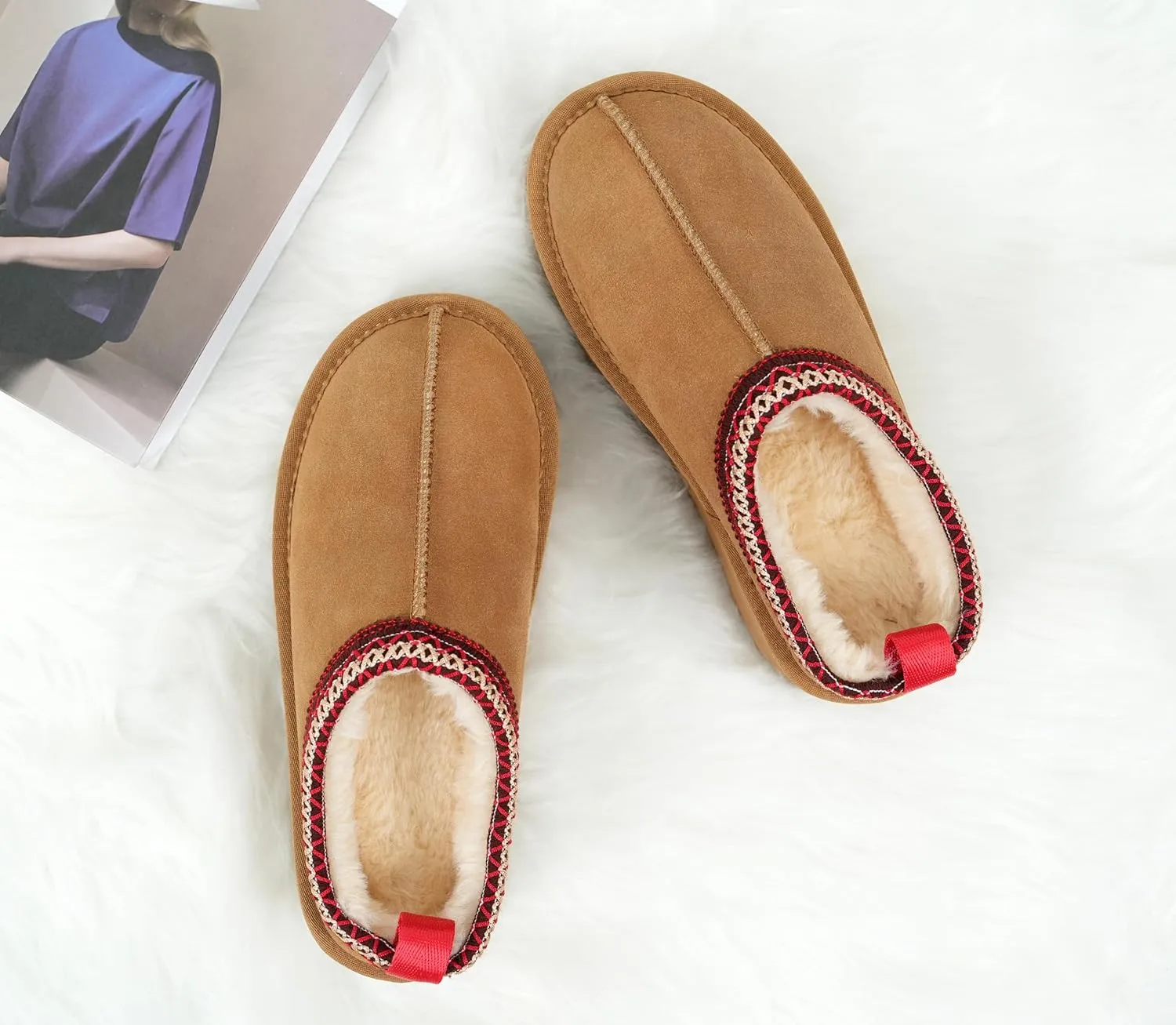 SMajong Women Platform Slippers Mini Snow Boots Thickened Flat Boot Fur Lined Shoes Home Slipper Winter Casual Shoes