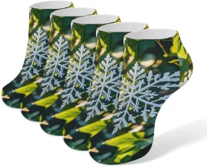 Socks Silver Snowflakes Hanging from Ivy Printed Women Socks Ankle Socks Christmas Socks Running Socks Slipper Socks