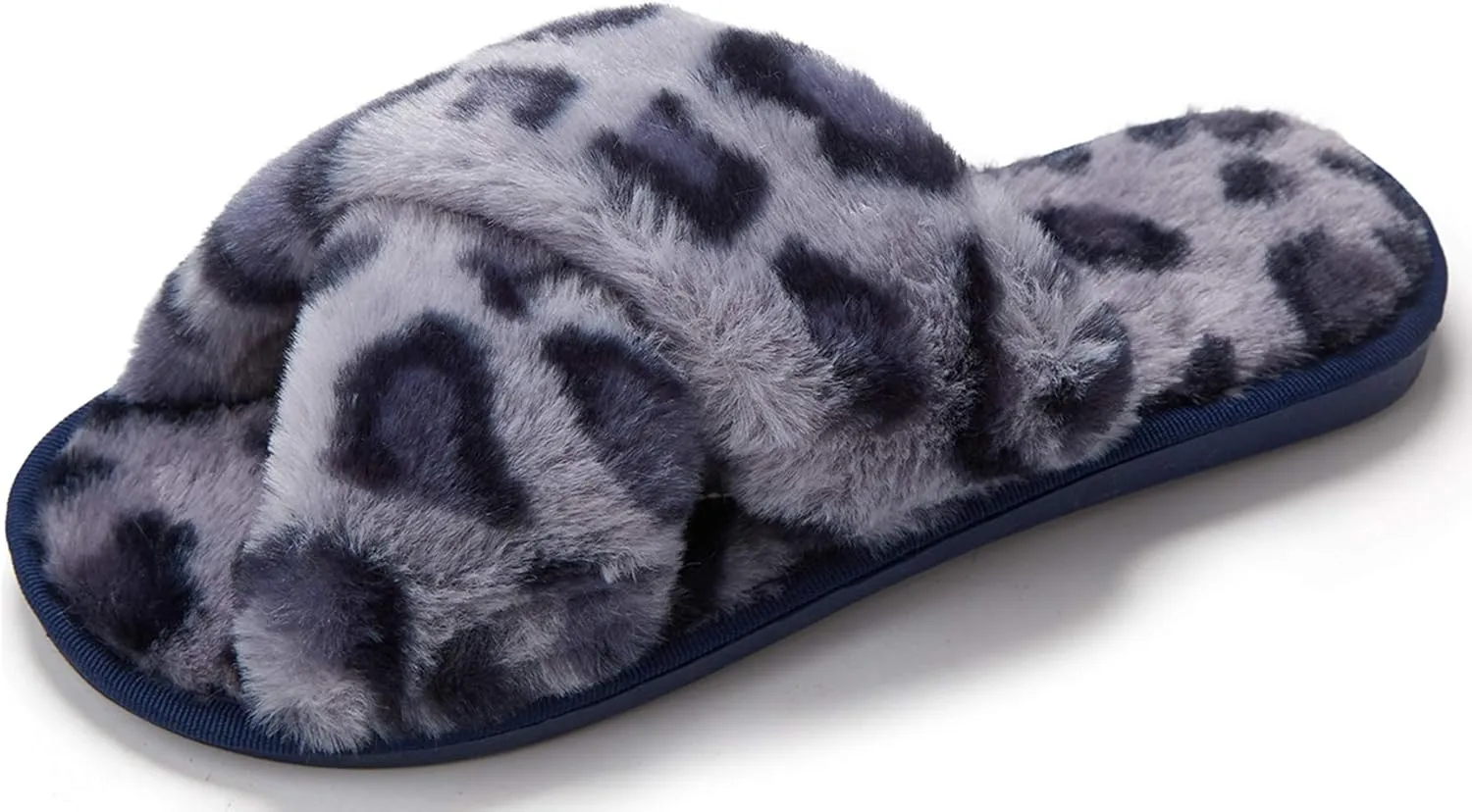 Solyinne Women's Tie-dye Leopard Print Cross Band Soft Plush Fleece House Indoor or Outdoor Slippers