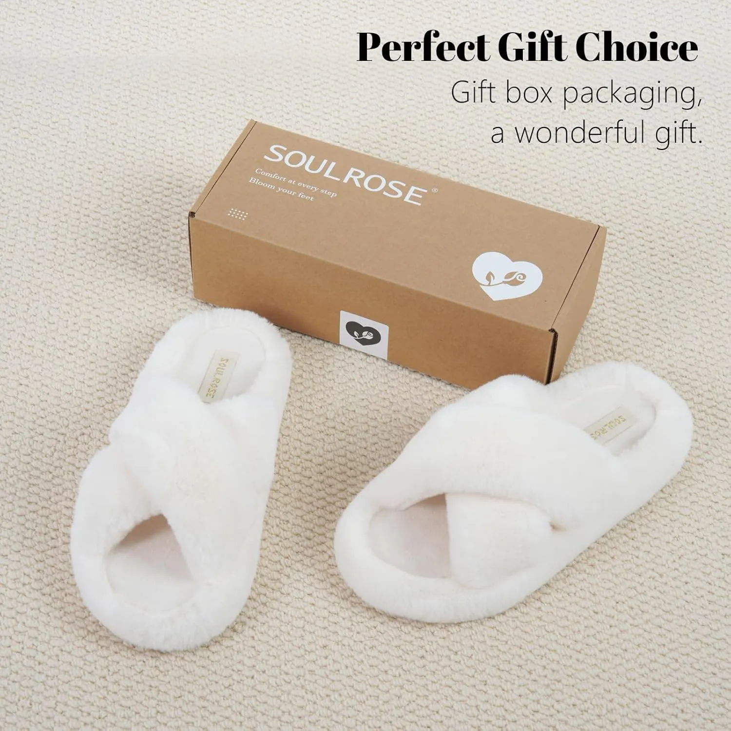 SOULROSE Women's Slippers Open Toe Memory Foam House Slippers for Women Fuzzy Furry Comfy Faux Fur Bedroom Platform Indoor Outdoor Slide Shoes with Anti-Slip Sole Womens Gift Slippers