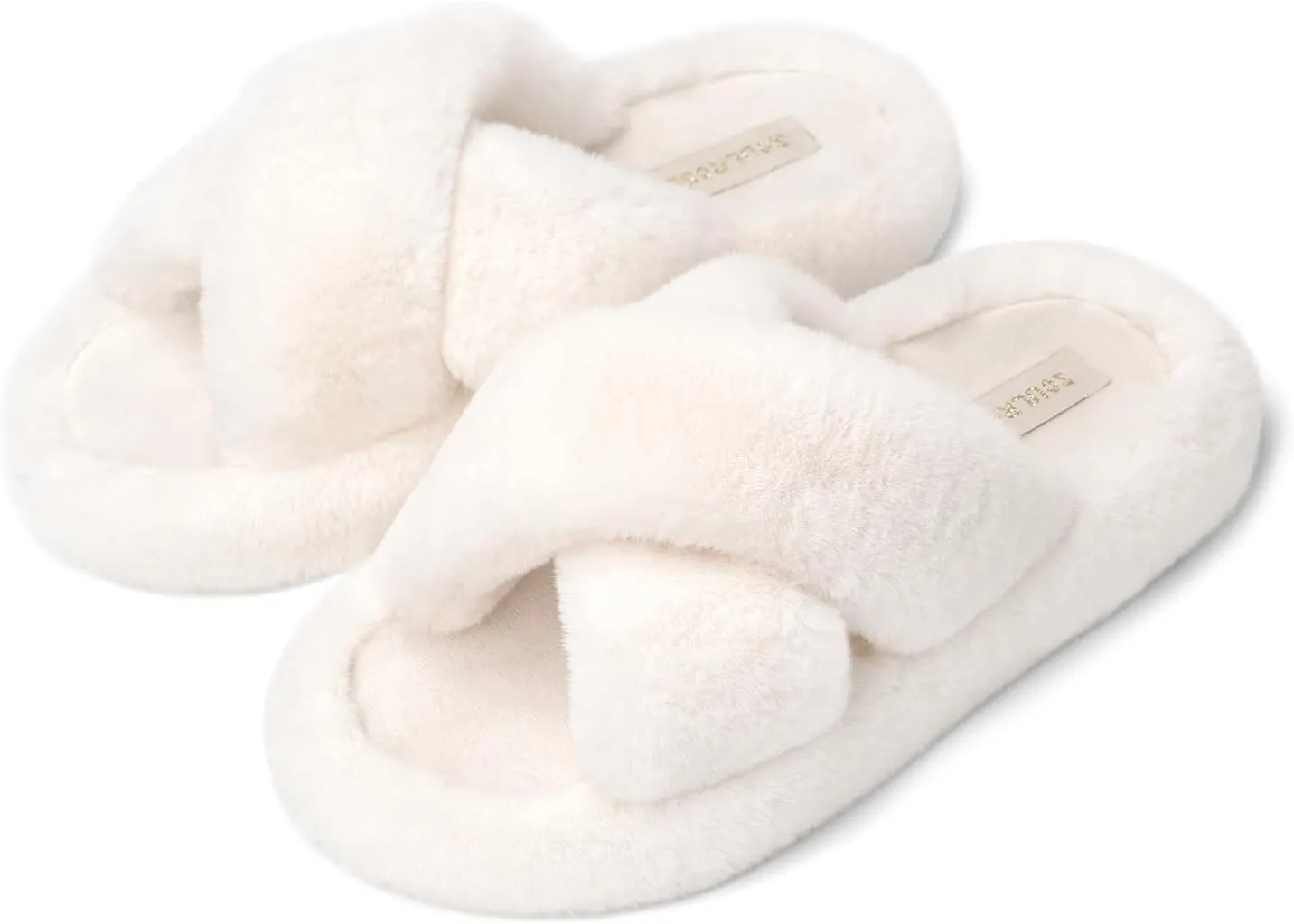 SOULROSE Women's Slippers Open Toe Memory Foam House Slippers for Women Fuzzy Furry Comfy Faux Fur Bedroom Platform Indoor Outdoor Slide Shoes with Anti-Slip Sole Womens Gift Slippers