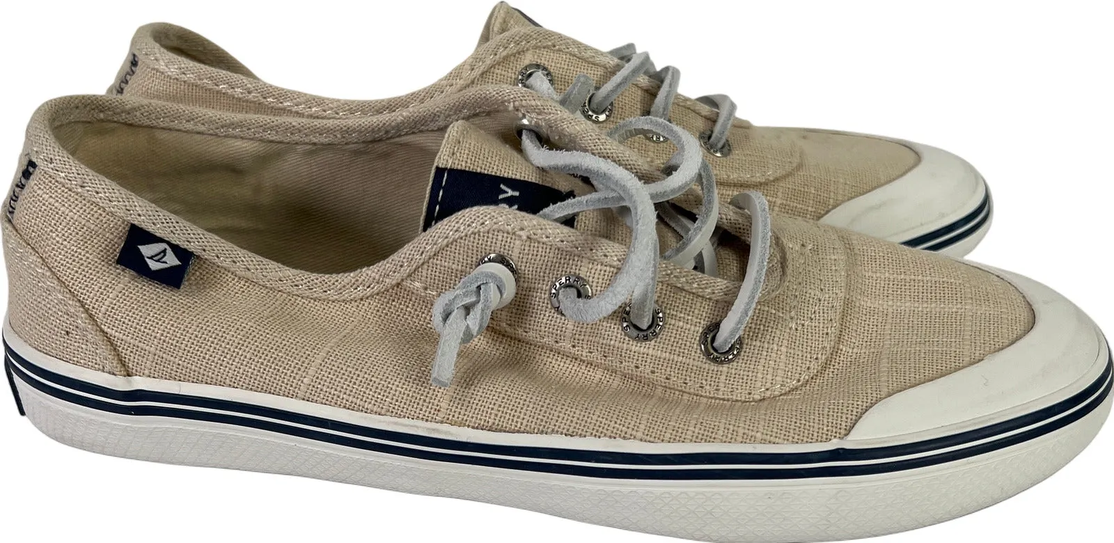 Sperry Women’s Beige Canvas Slip On Boat Shoes - 6
