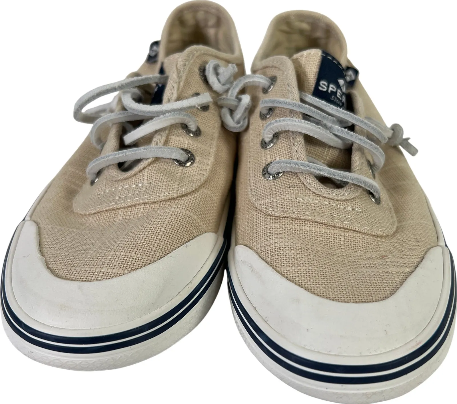 Sperry Women’s Beige Canvas Slip On Boat Shoes - 6