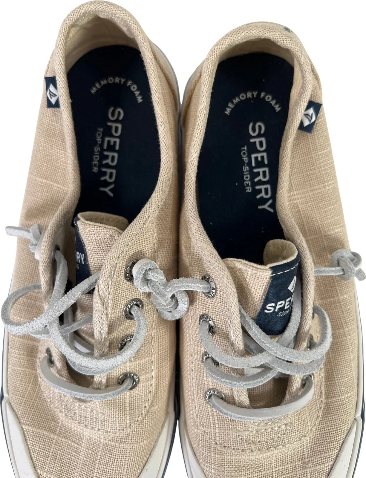 Sperry Women’s Beige Canvas Slip On Boat Shoes - 6