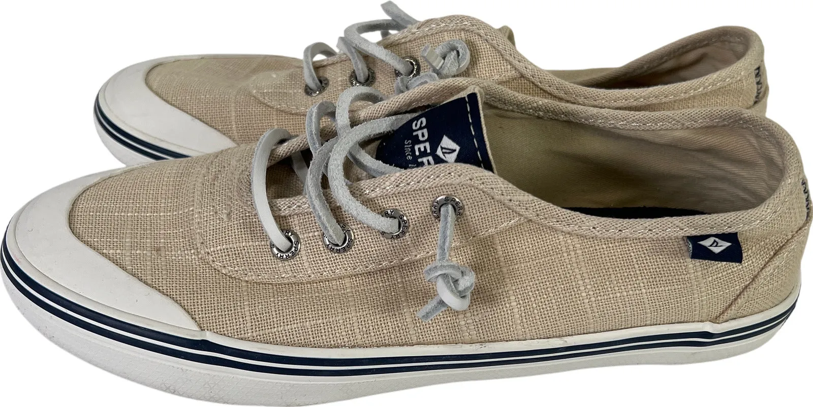 Sperry Women’s Beige Canvas Slip On Boat Shoes - 6
