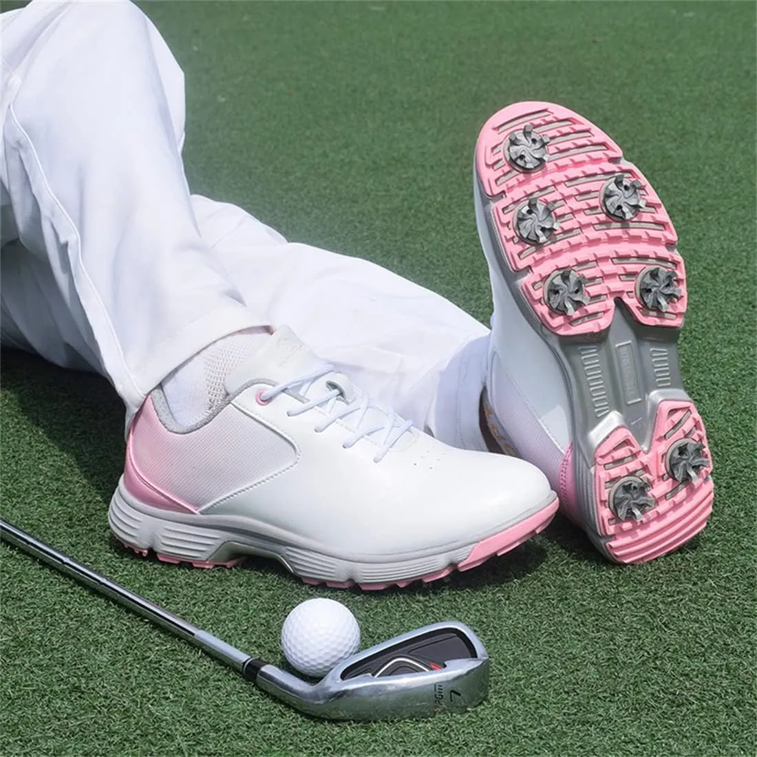 Spiked Golf Shoes for Ladies, Waterproof Walking Sneakers 7 Spikes Golf Trainers Lightweight Comfortable Golf Sport Shoes
