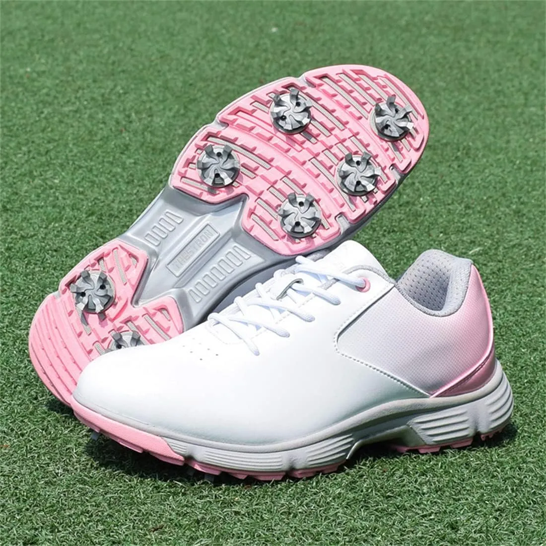 Spiked Golf Shoes for Ladies, Waterproof Walking Sneakers 7 Spikes Golf Trainers Lightweight Comfortable Golf Sport Shoes