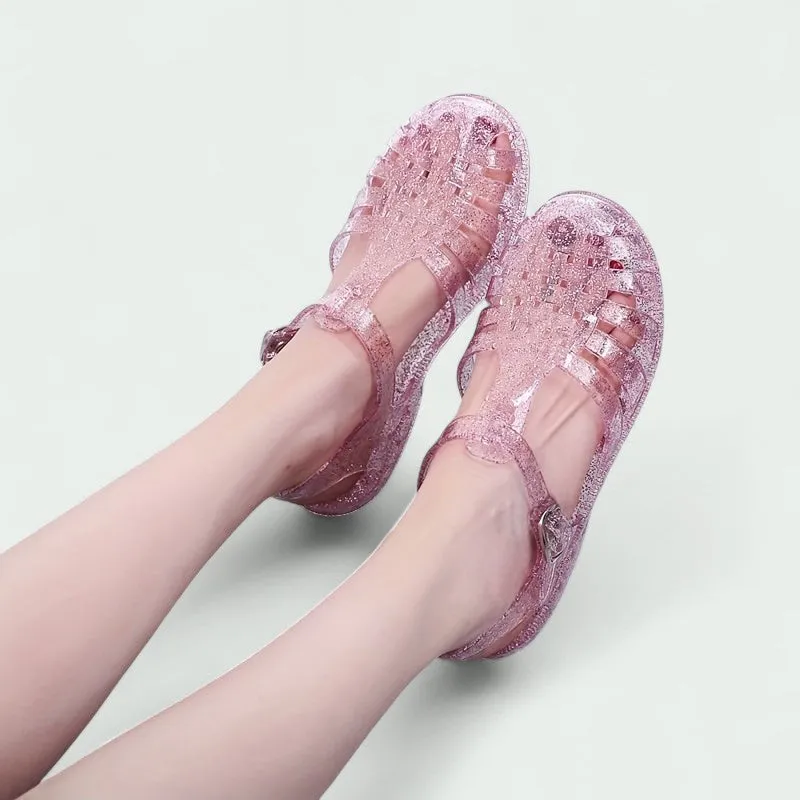 Strazoro | Glitter Jelly Sandals with Buckle Closure and Flexible Sole (Women)