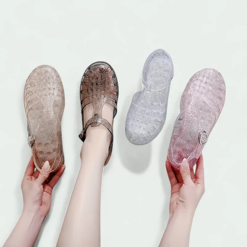 Strazoro | Glitter Jelly Sandals with Buckle Closure and Flexible Sole (Women)