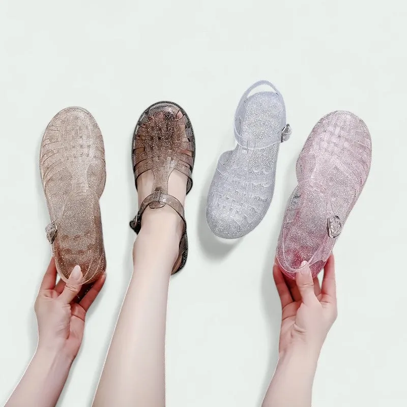 Strazoro | Glitter Jelly Sandals with Buckle Closure and Flexible Sole (Women)