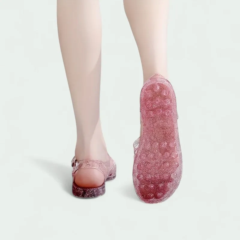 Strazoro | Glitter Jelly Sandals with Buckle Closure and Flexible Sole (Women)