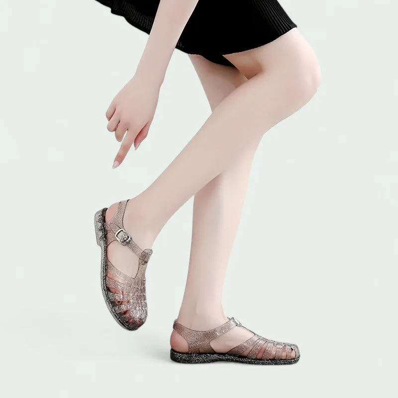 Strazoro | Glitter Jelly Sandals with Buckle Closure and Flexible Sole (Women)