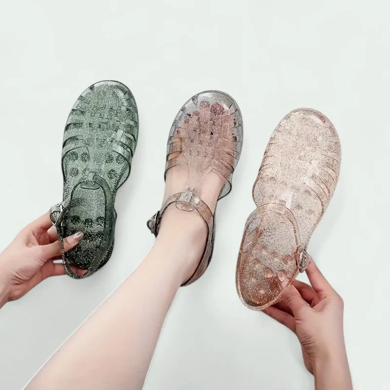 Strazoro | Glitter Jelly Sandals with Buckle Closure and Flexible Sole (Women)