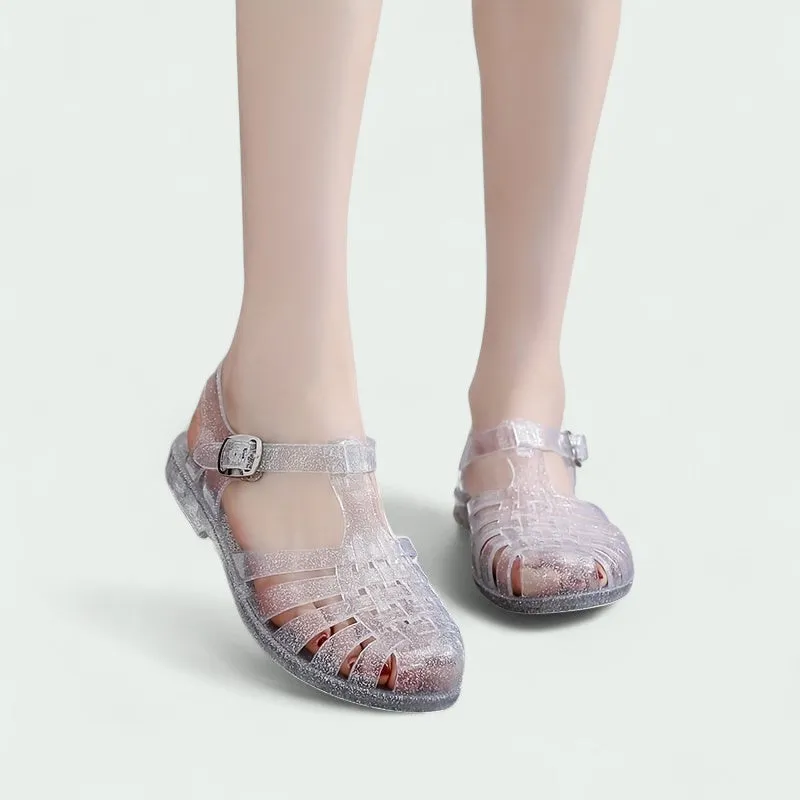 Strazoro | Glitter Jelly Sandals with Buckle Closure and Flexible Sole (Women)