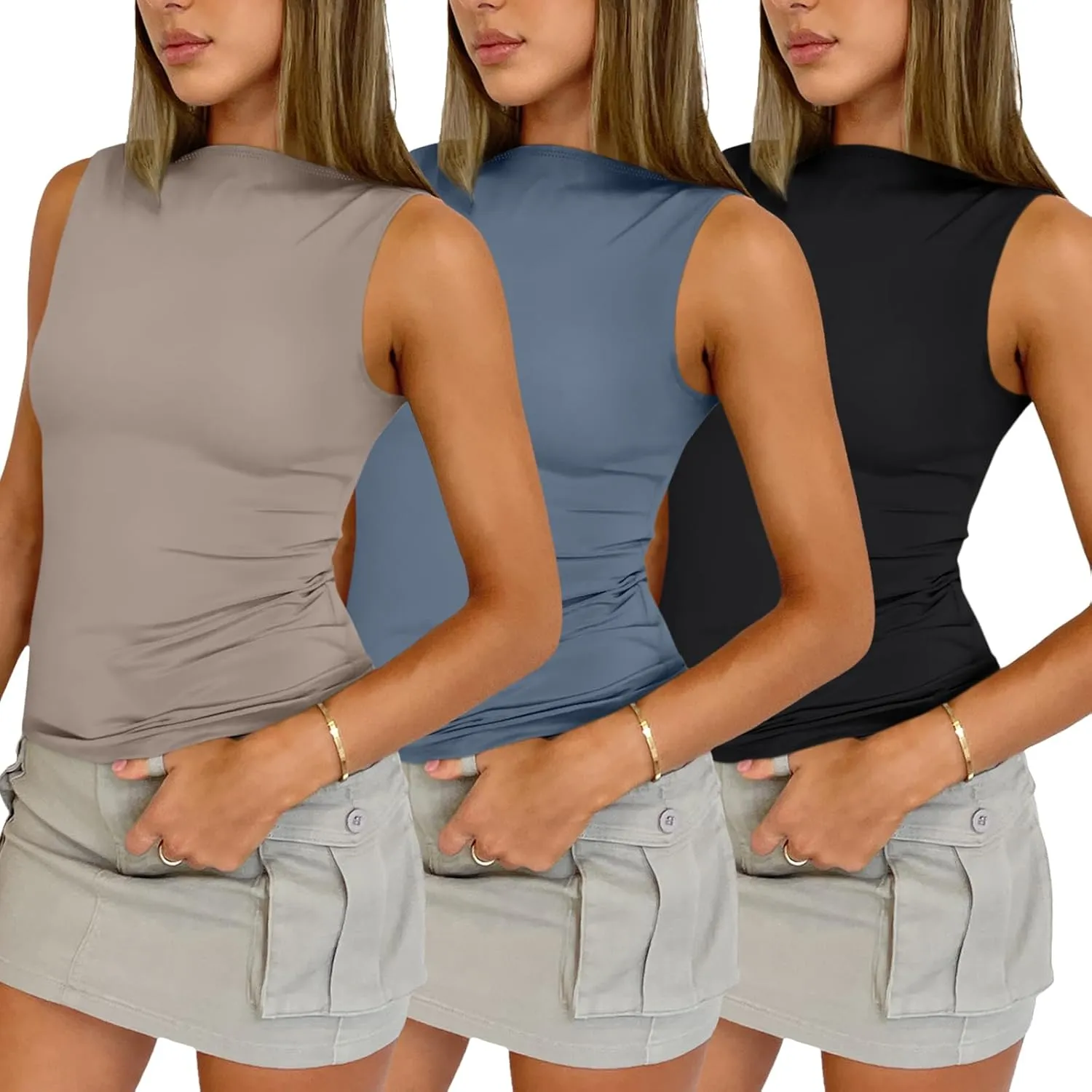 SUNBS 3 Pack Women Tank Tops 2025 Summer Going Out Y2K Sleeveless Cute Clothes Casual Basic Tube Shirts Fashion Beach Outfits