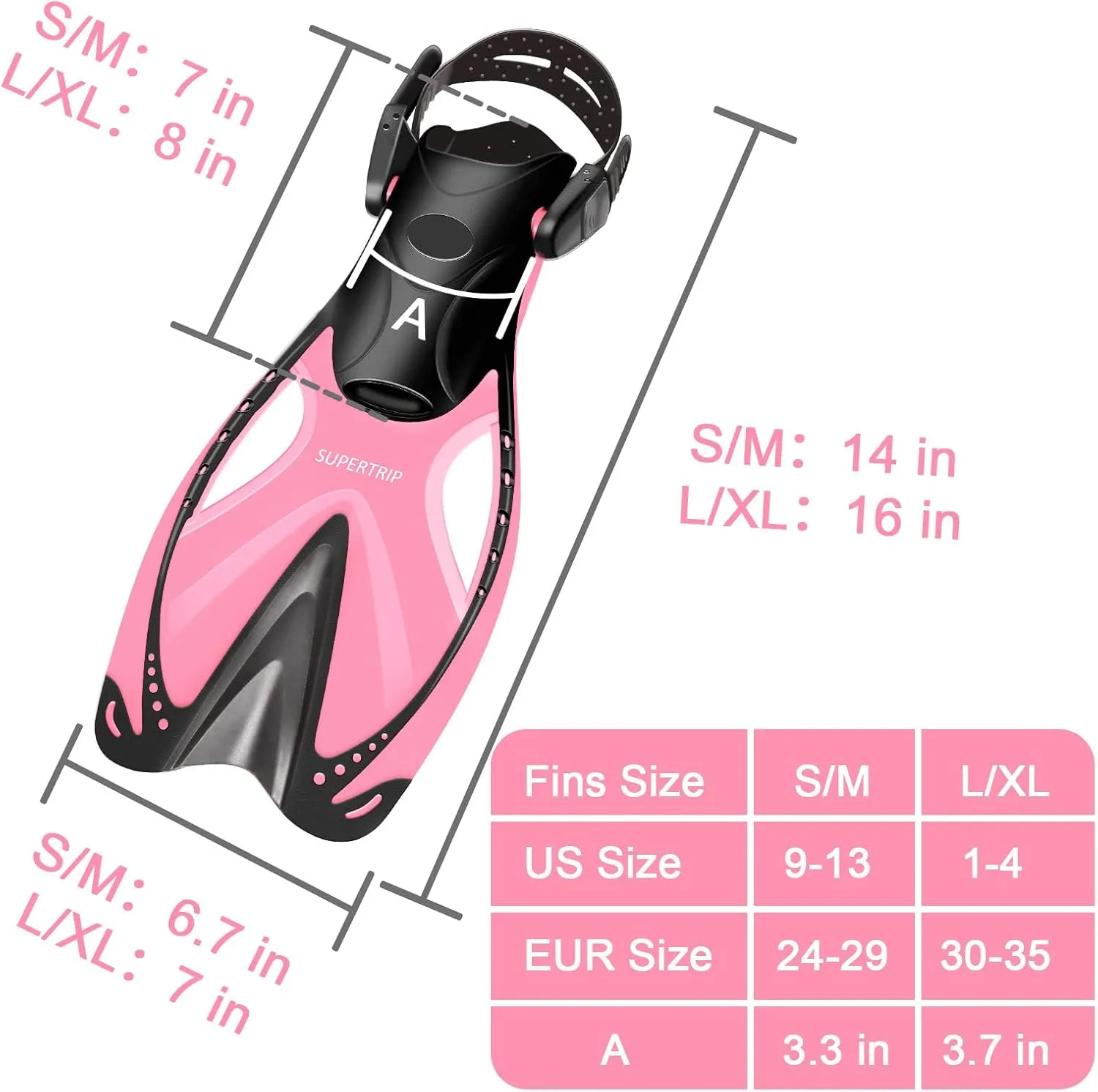 Supertrip Kids Snorkel Fins, Swim Fins for Lap Swimming, Adjustable Short Flippers, Travel Size Diving Fins Scuba Fins, Snorkeling Gear for Kids Boys Girls Age 6-14