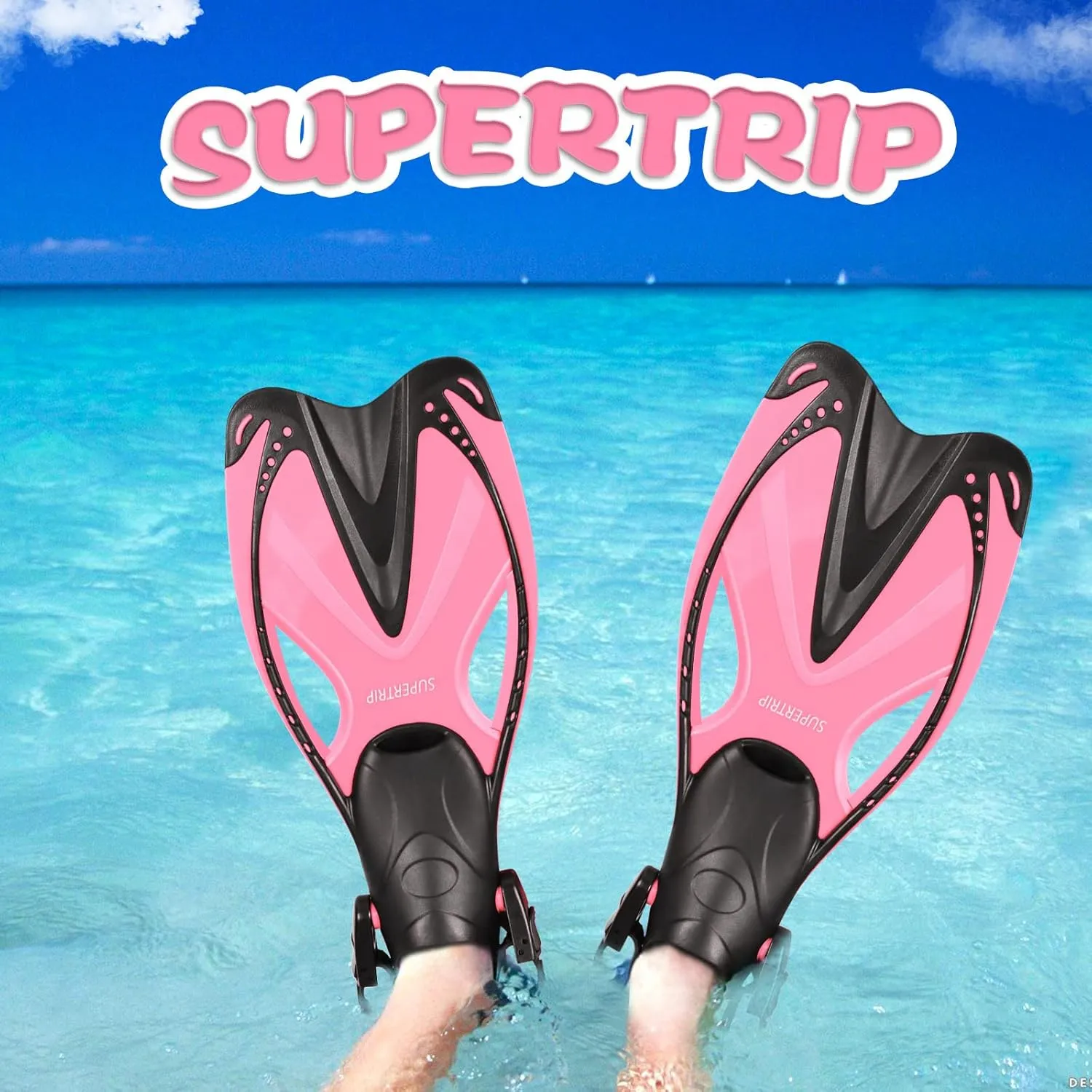 Supertrip Kids Snorkel Fins, Swim Fins for Lap Swimming, Adjustable Short Flippers, Travel Size Diving Fins Scuba Fins, Snorkeling Gear for Kids Boys Girls Age 6-14