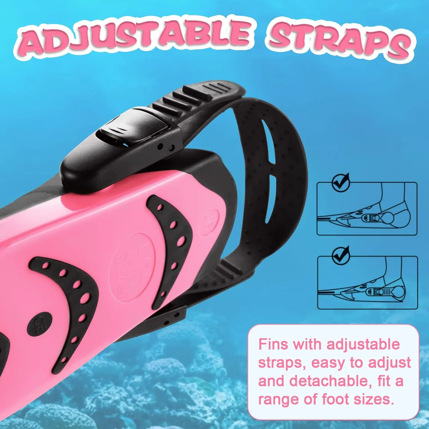 Supertrip Kids Snorkel Fins, Swim Fins for Lap Swimming, Adjustable Short Flippers, Travel Size Diving Fins Scuba Fins, Snorkeling Gear for Kids Boys Girls Age 6-14