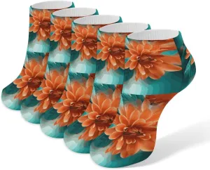 Teal And Flower Ankle Socks for Men & Women, 5 Pairs Breathable Soft Low Cut Socks, Stretch Sweat Wicking Sox