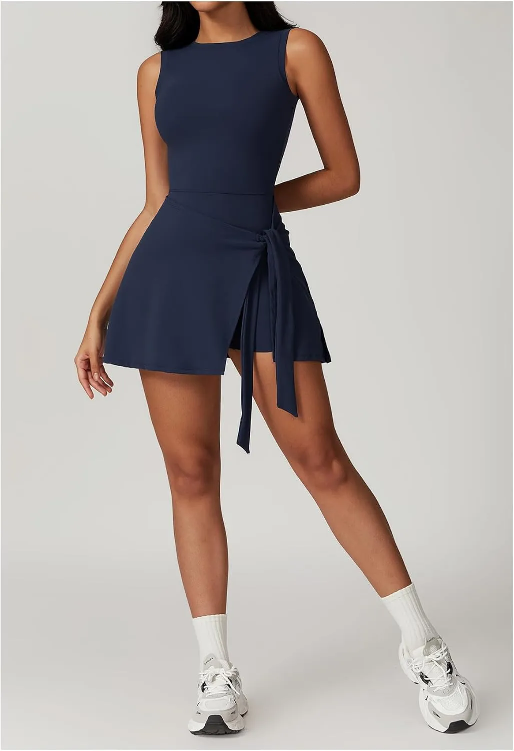 Tennis Dress for Women Athletic Dress with Built in Shorts Sleeveless Side Slit Golf Dress Workout Backless Dresses